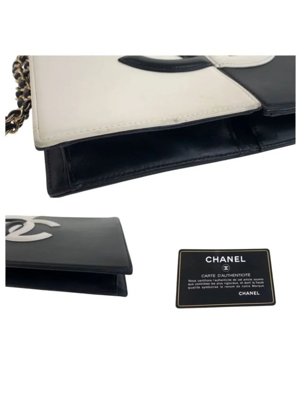Chanel CC Logo White Black Gold Lambskin Clutch - Picture 7 of 9